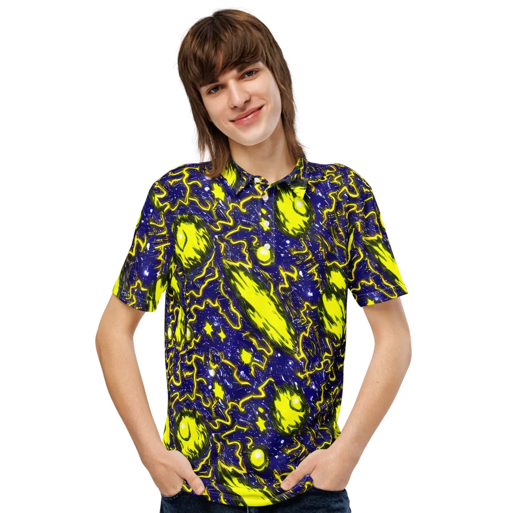 Neon Comet Riot on Men's Slim Fit Polo Shirt — Front