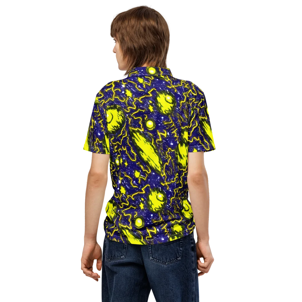 Neon Comet Riot on Men's Slim Fit Polo Shirt — Back