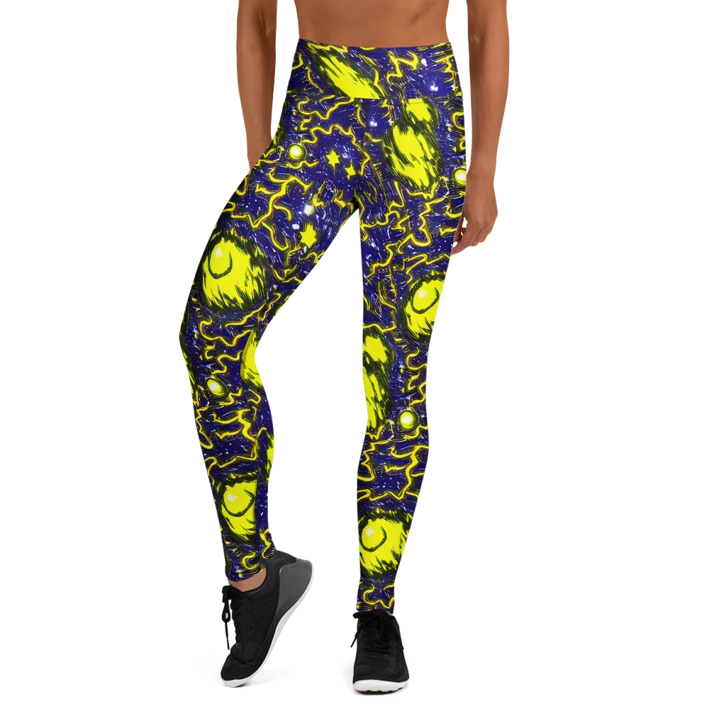 Neon Comet Riot on Yoga Leggings — Front