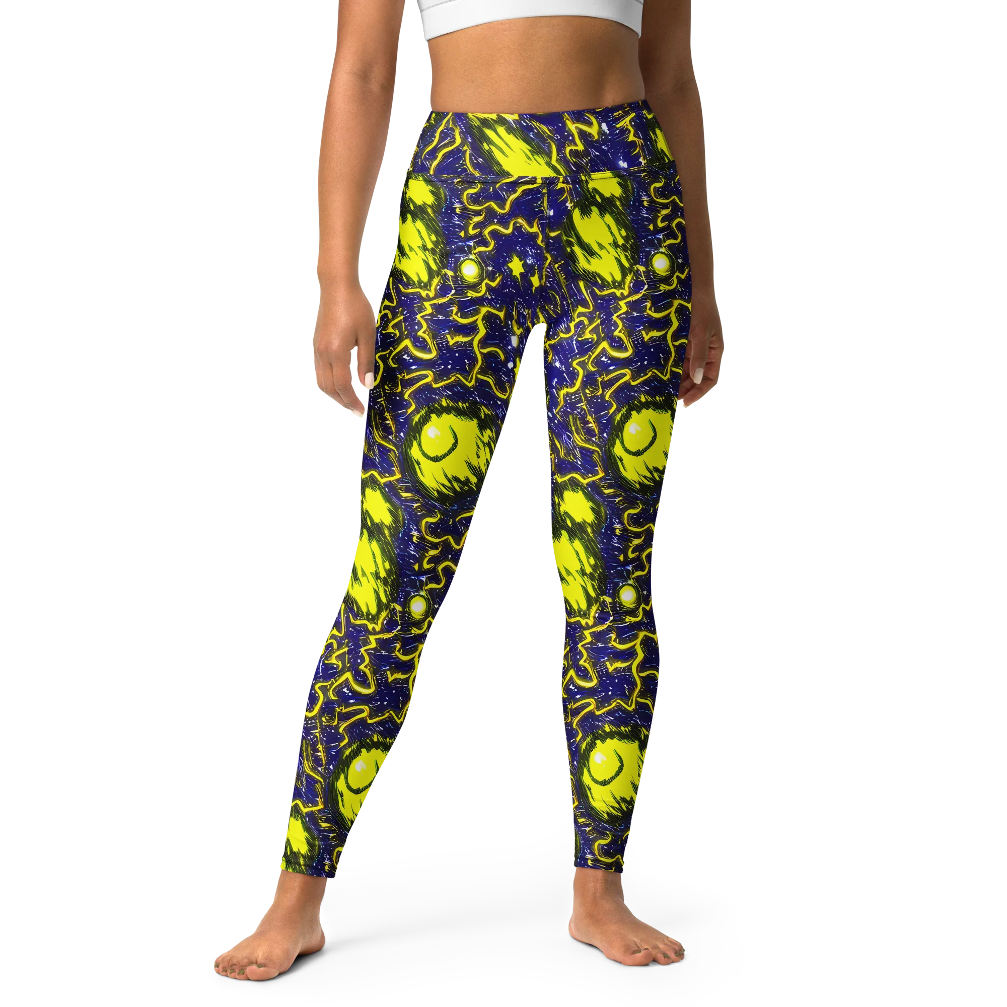 Neon Comet Riot on Yoga Leggings — Front