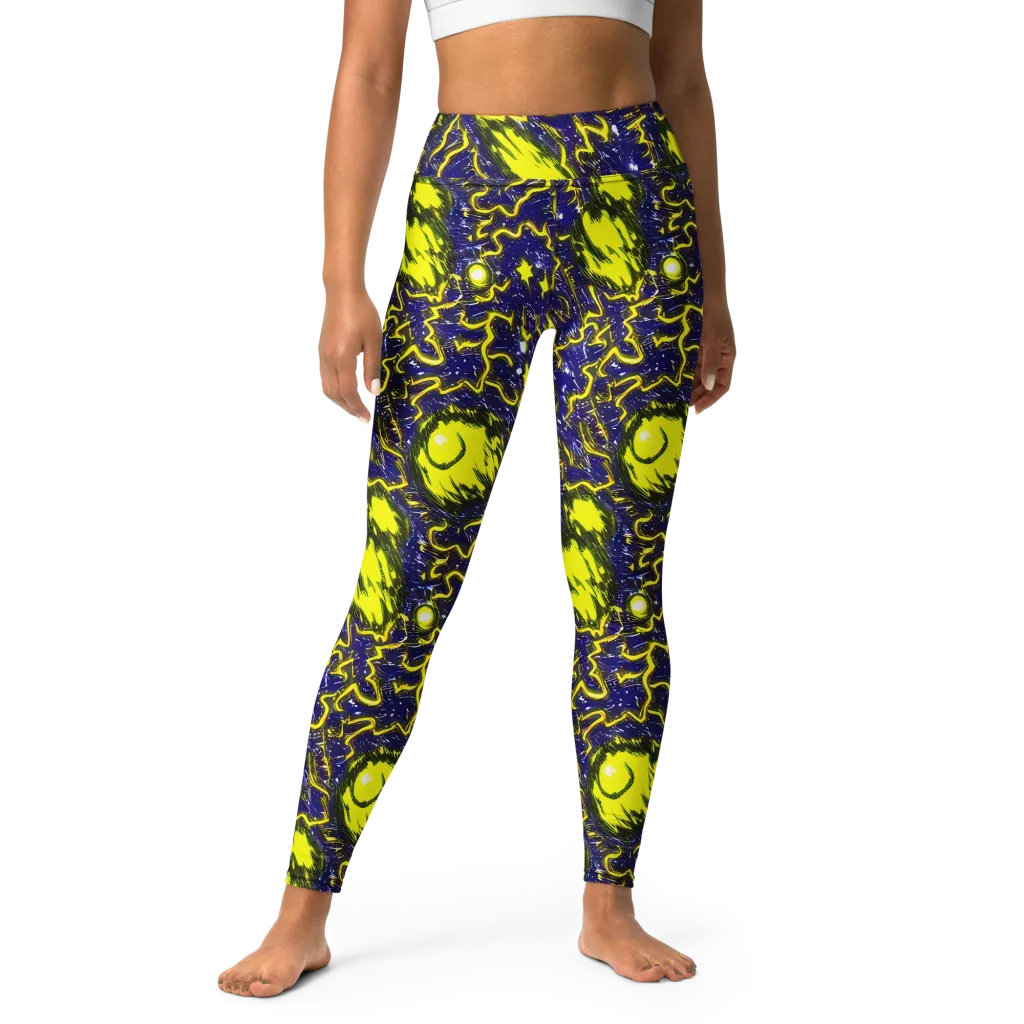Neon Comet Riot on Yoga Leggings — Front