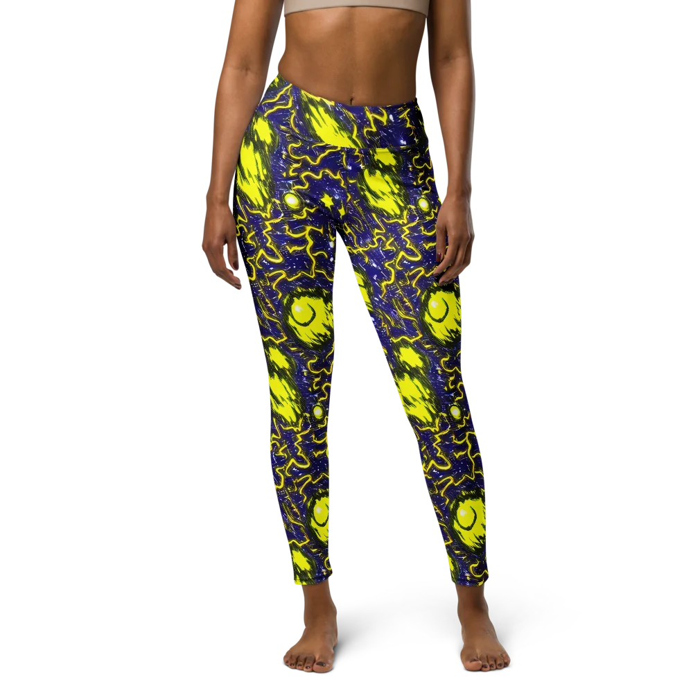 Neon Comet Riot on Yoga Leggings — Front
