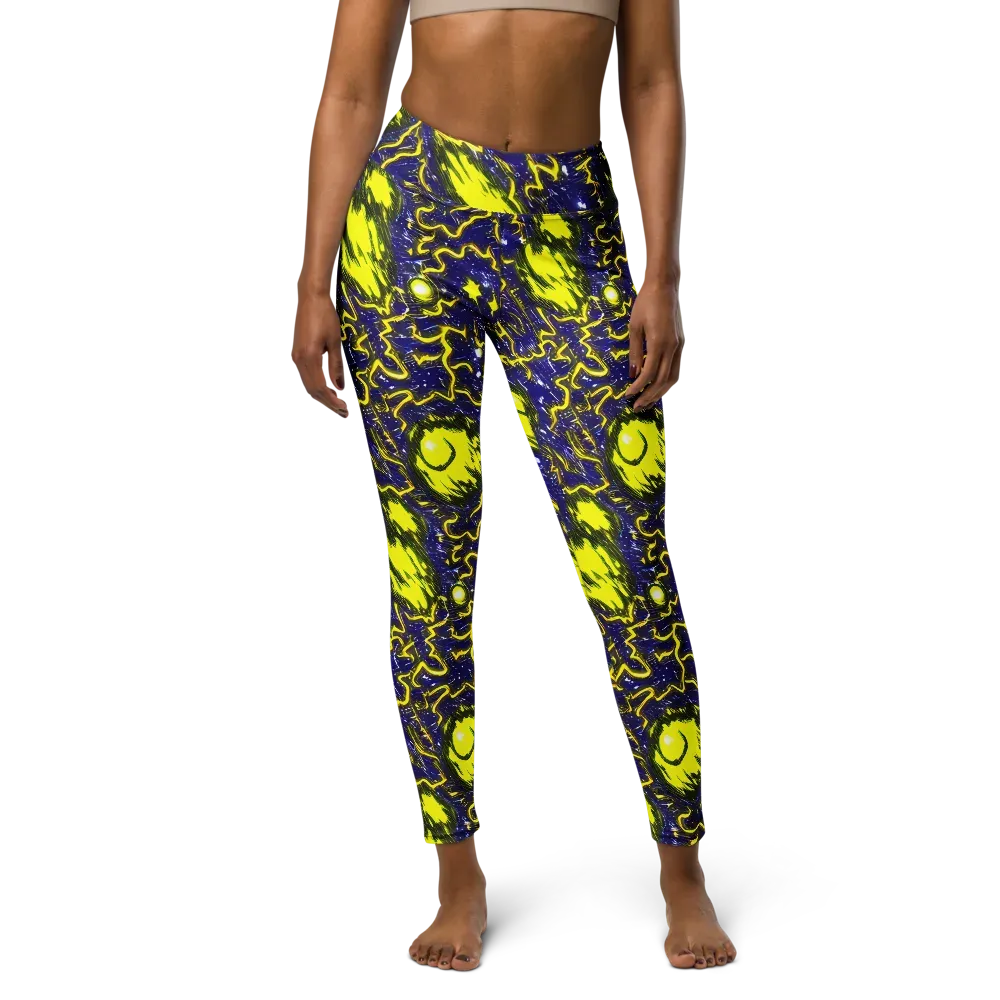 Neon Comet Riot on Yoga Leggings — Front
