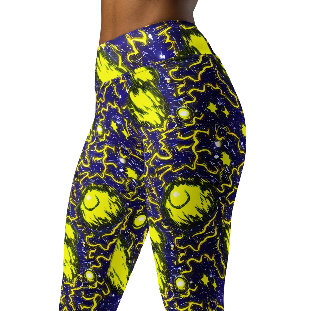 Neon Comet Riot on Yoga Leggings — Left Front