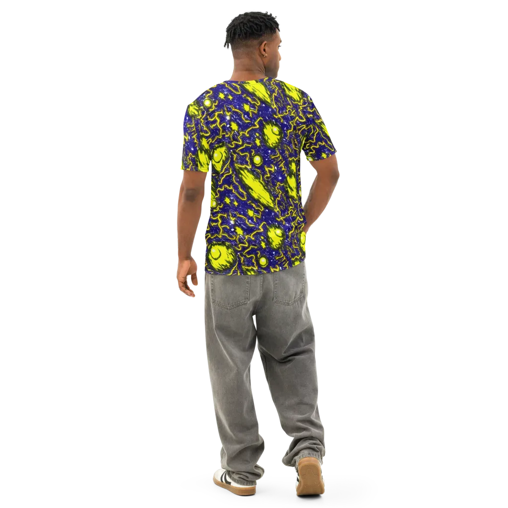 Neon Comet Riot on Men's Cotton Crew Neck T-Shirt — Back