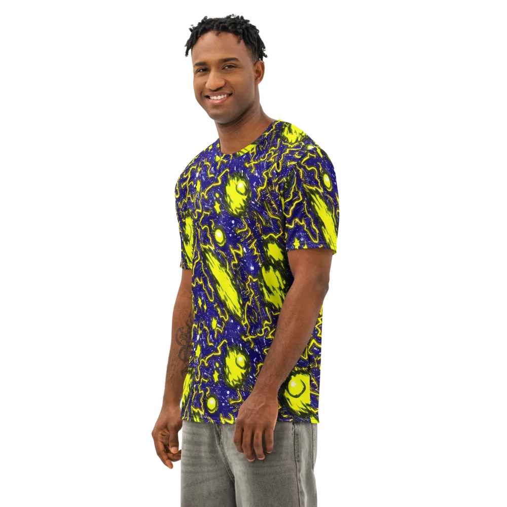 Neon Comet Riot on Men's Cotton Crew Neck T-Shirt — Left Front