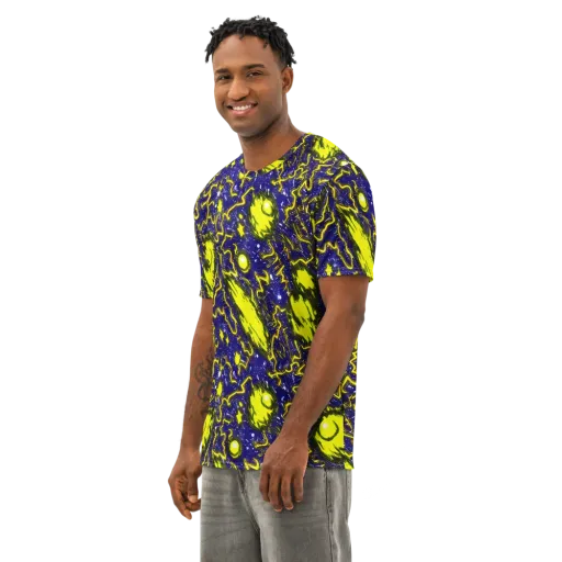 Neon Comet Riot on a Men's Cotton Crew Neck T-Shirt