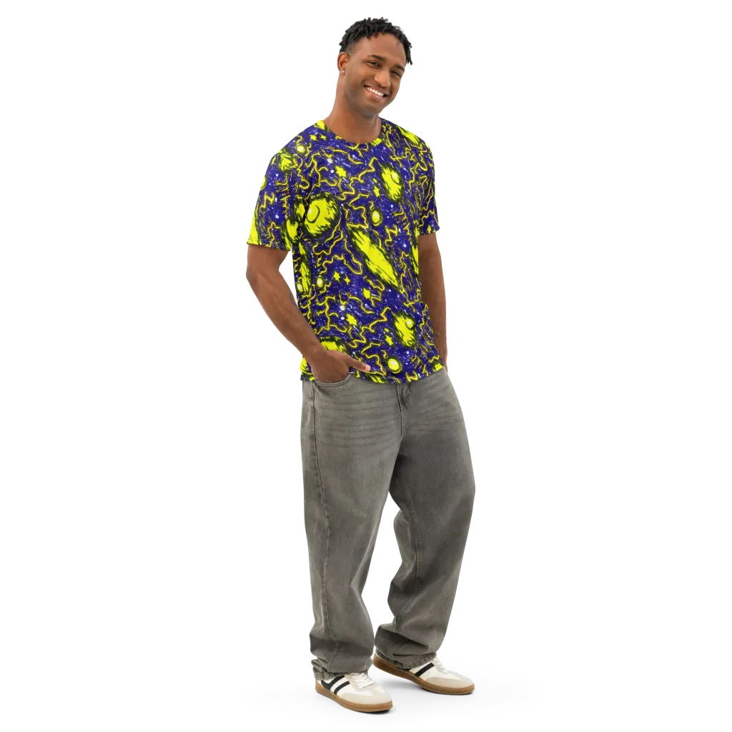 Neon Comet Riot on Men's Cotton Crew Neck T-Shirt — Right Front