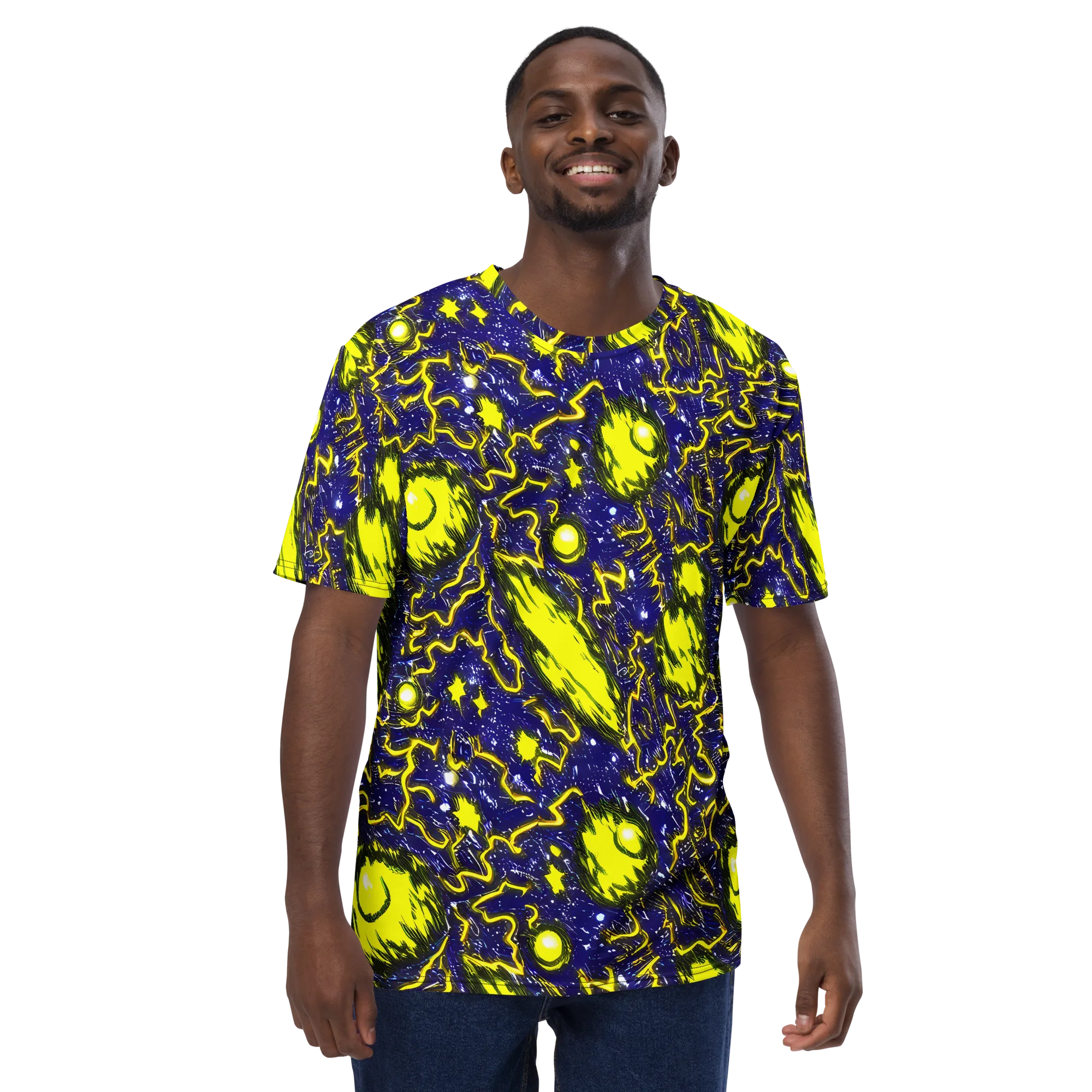 Neon Comet Riot on Men's Crew Neck T-Shirt — Front