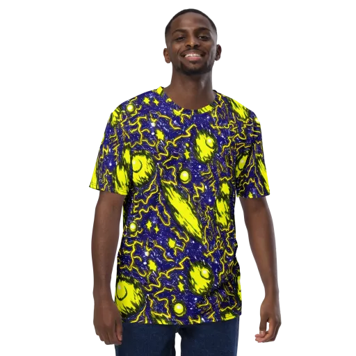 Neon Comet Riot on a Men's Crew Neck T-Shirt