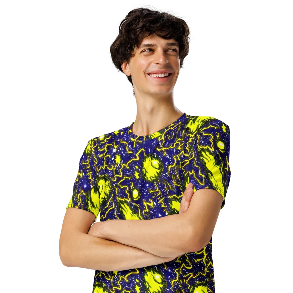 Neon Comet Riot on Men's Crew Neck T-Shirt — Left Front