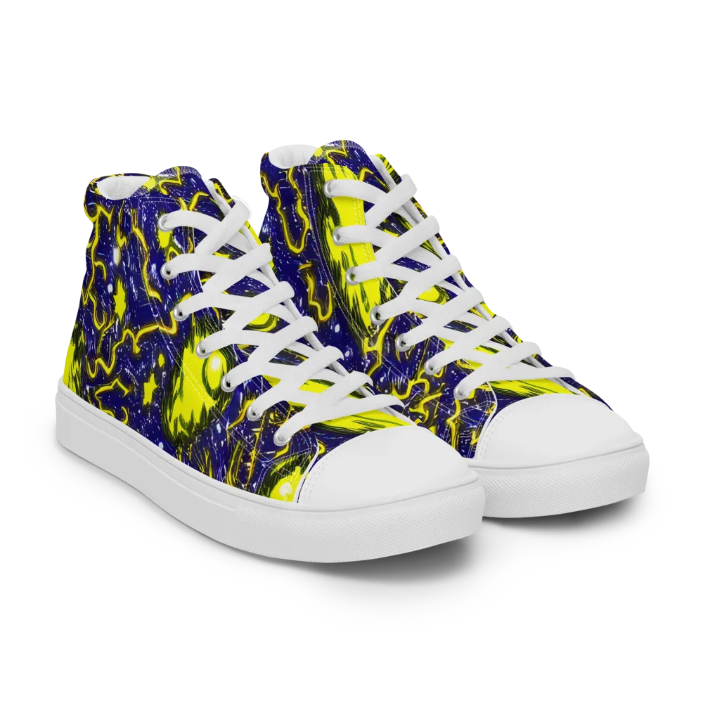 Neon Comet Riot on Men's High Top Canvas Shoes — Right Front