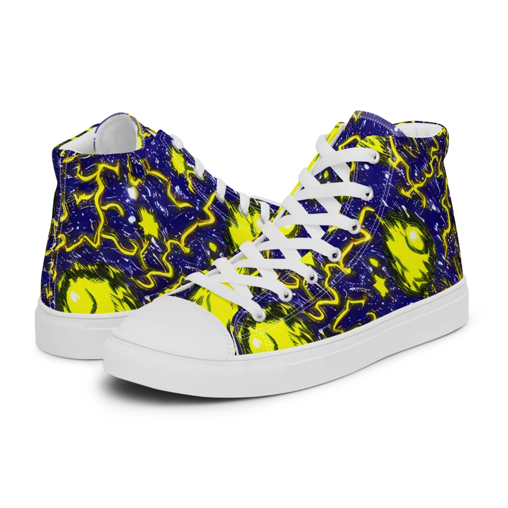 Neon Comet Riot on Men's High Top Canvas Shoes — Left