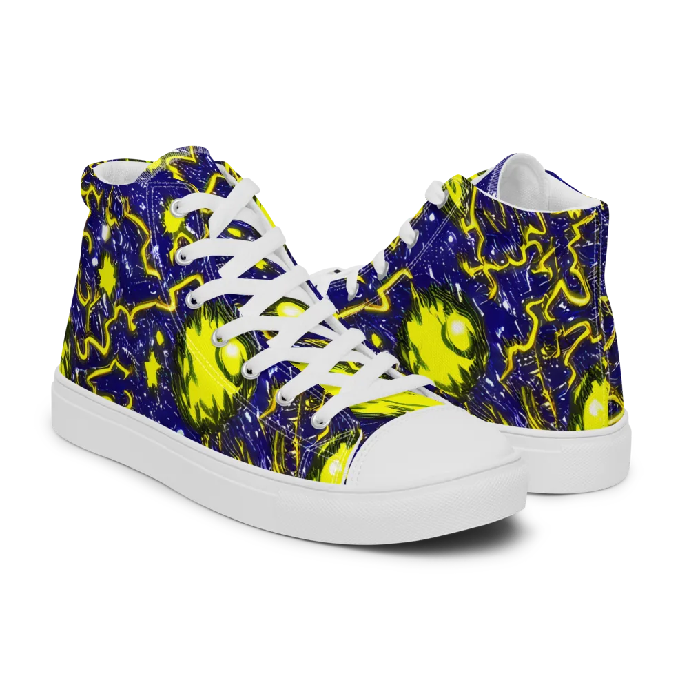Neon Comet Riot on Men's High Top Canvas Shoes — Right
