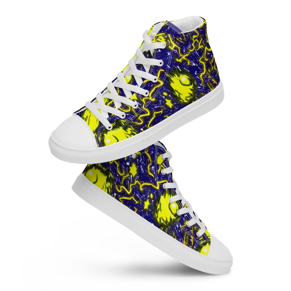 Neon Comet Riot on Men's High Top Canvas Shoes — Front