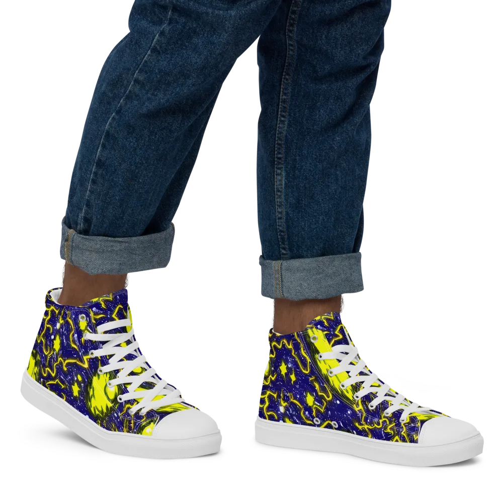 Neon Comet Riot on Men's High Top Canvas Shoes — Right