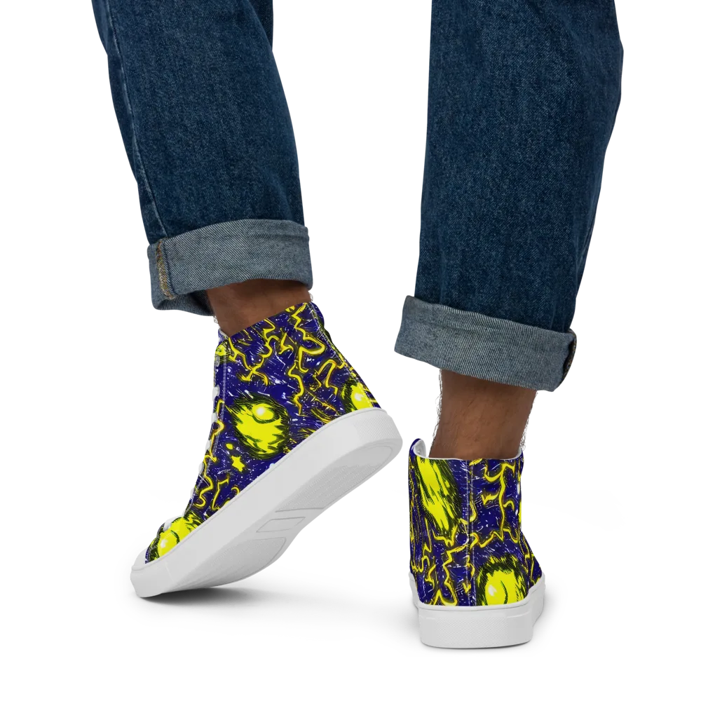 Neon Comet Riot on Men's High Top Canvas Shoes — Back