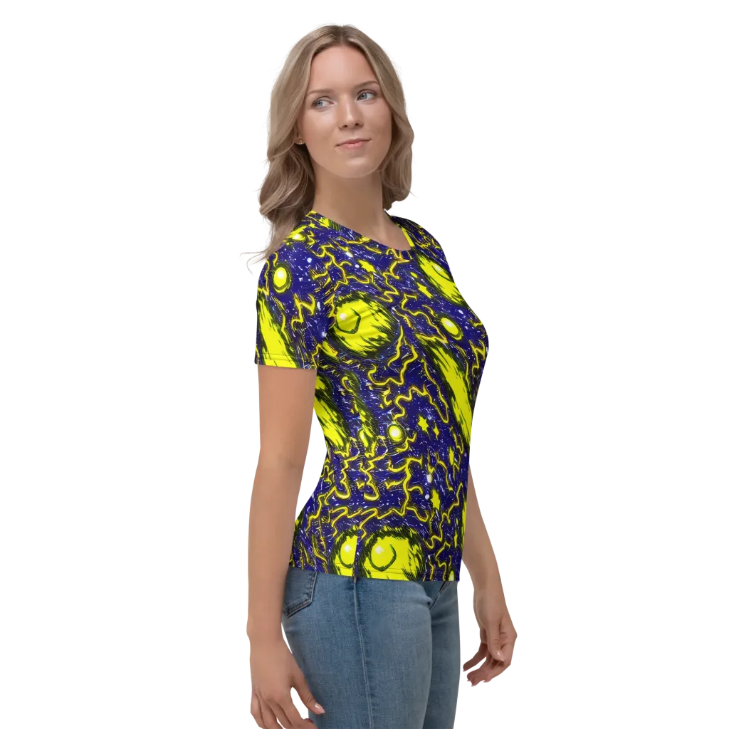 Neon Comet Riot on Women's Crew Neck T-Shirt — Right
