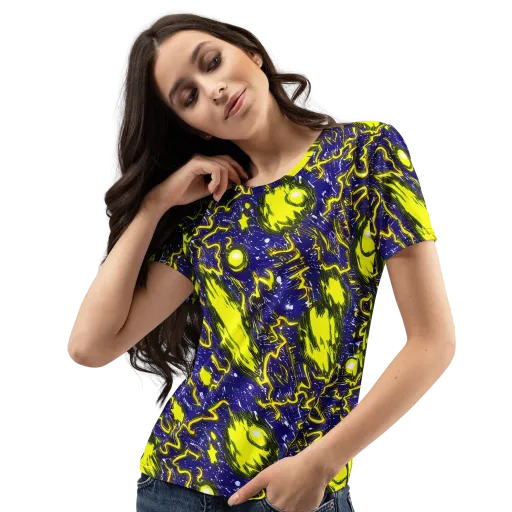 Neon Comet Riot on a Women's Crew Neck T-Shirt