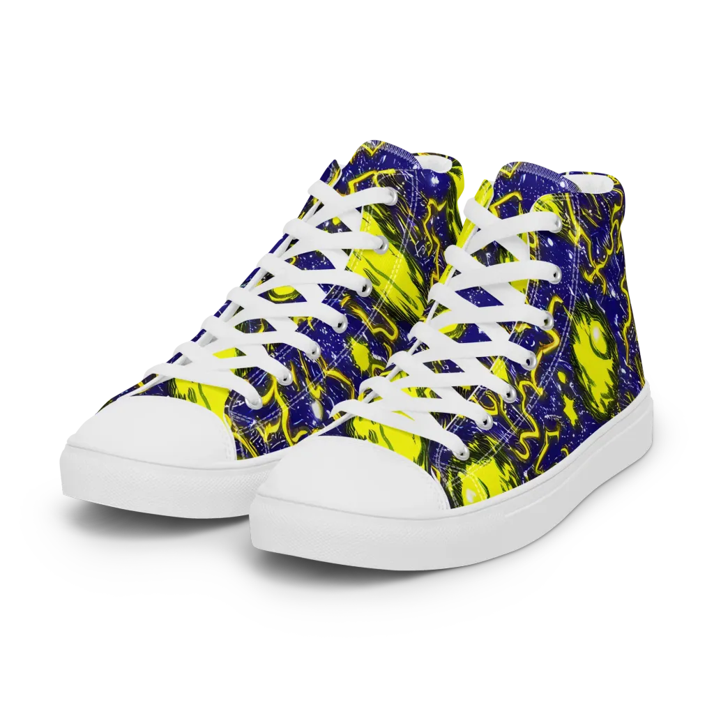 Neon Comet Riot on Women's High Top Canvas Shoes — Left Front