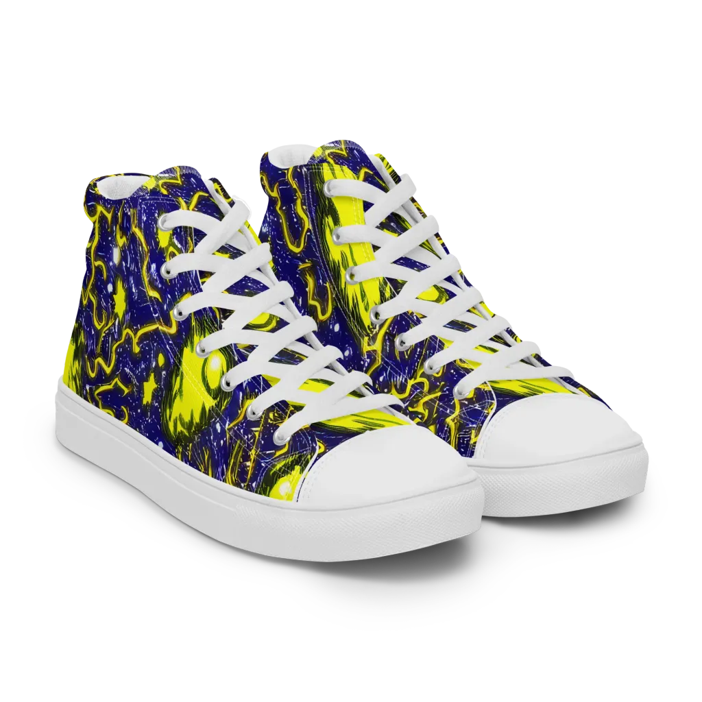 Neon Comet Riot on Women's High Top Canvas Shoes — Right Front