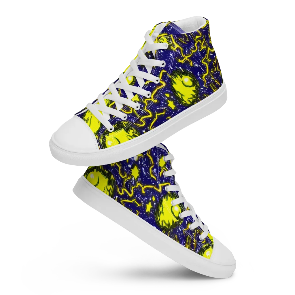 Neon Comet Riot on Women's High Top Canvas Shoes — Front