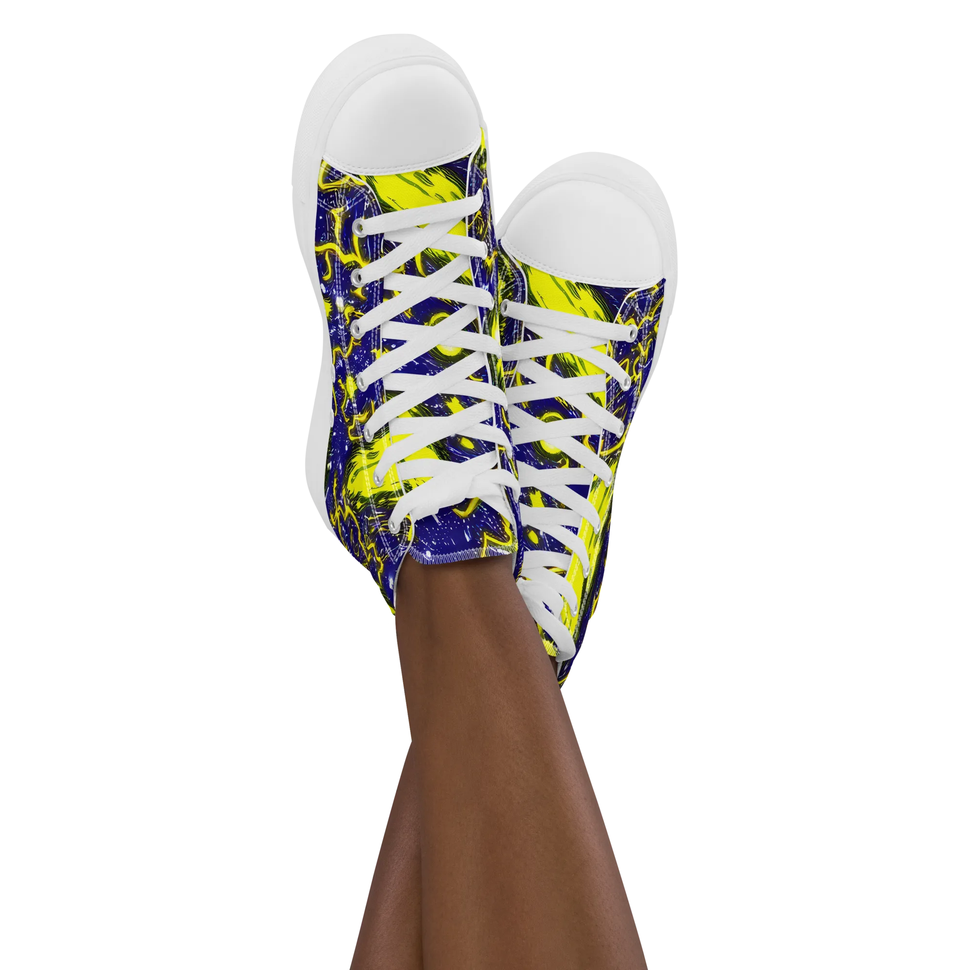 Neon Comet Riot on Women's High Top Canvas Shoes — Front