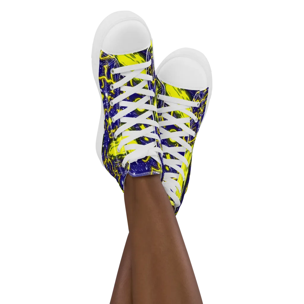 Neon Comet Riot on Women's High Top Canvas Shoes — Front