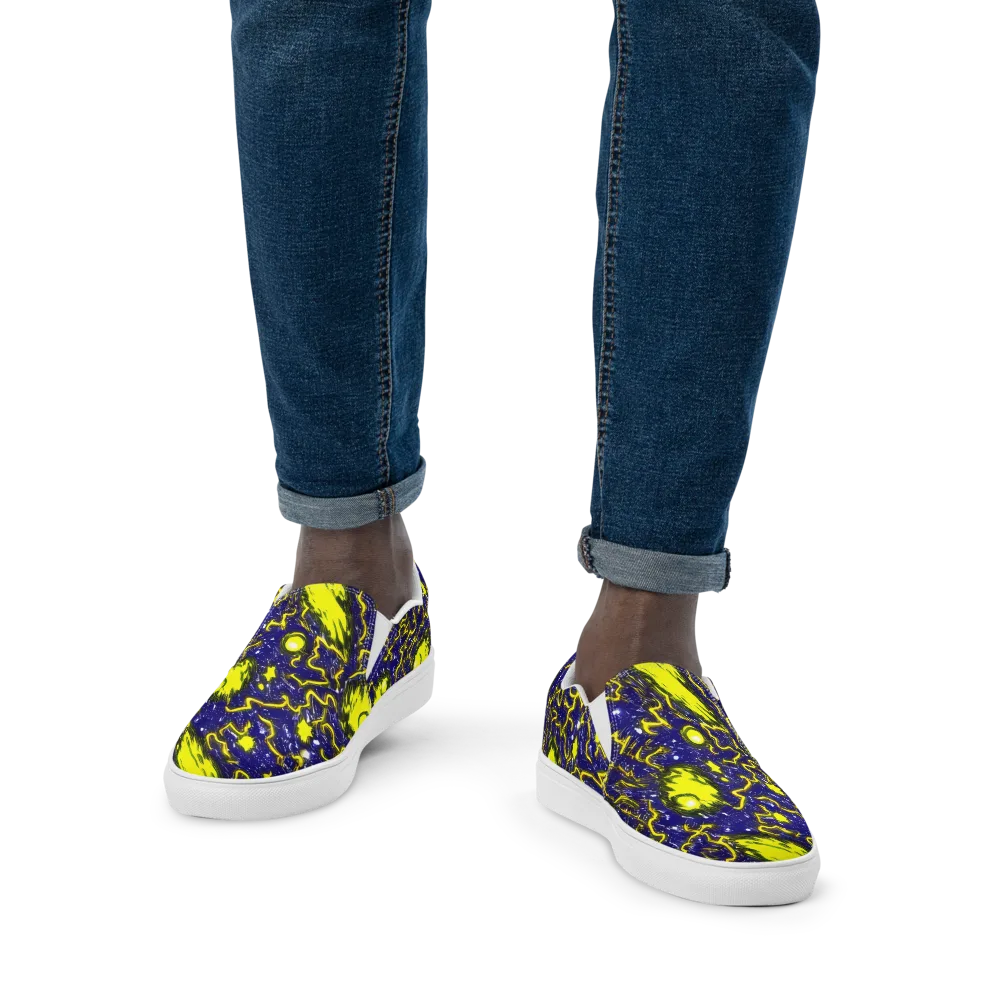 Neon Comet Riot on Men's Slip-On Canvas Shoes — Front