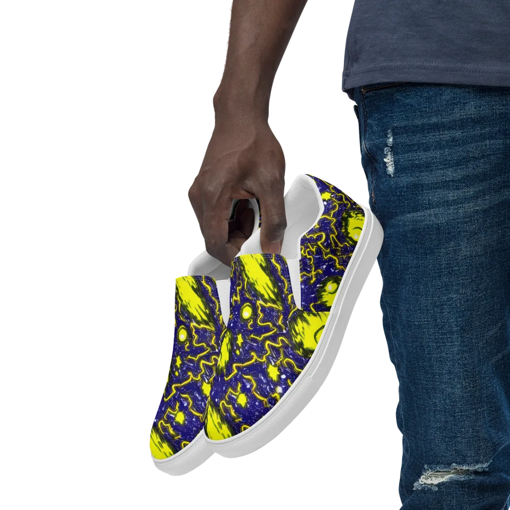 Neon Comet Riot on Men's Slip-On Canvas Shoes — Left Front