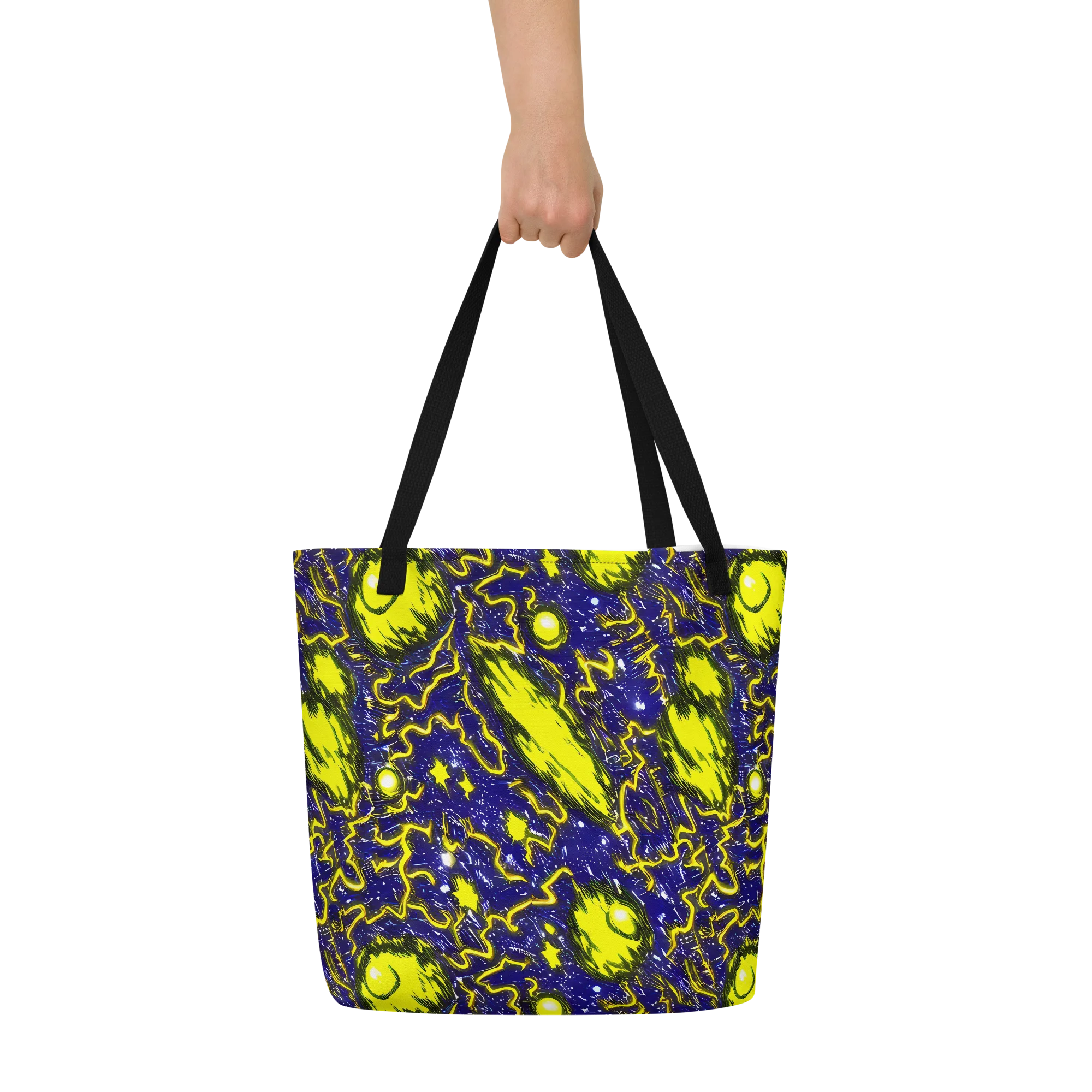 Neon Comet Riot on Large Tote Bag W/ Pocket — Front