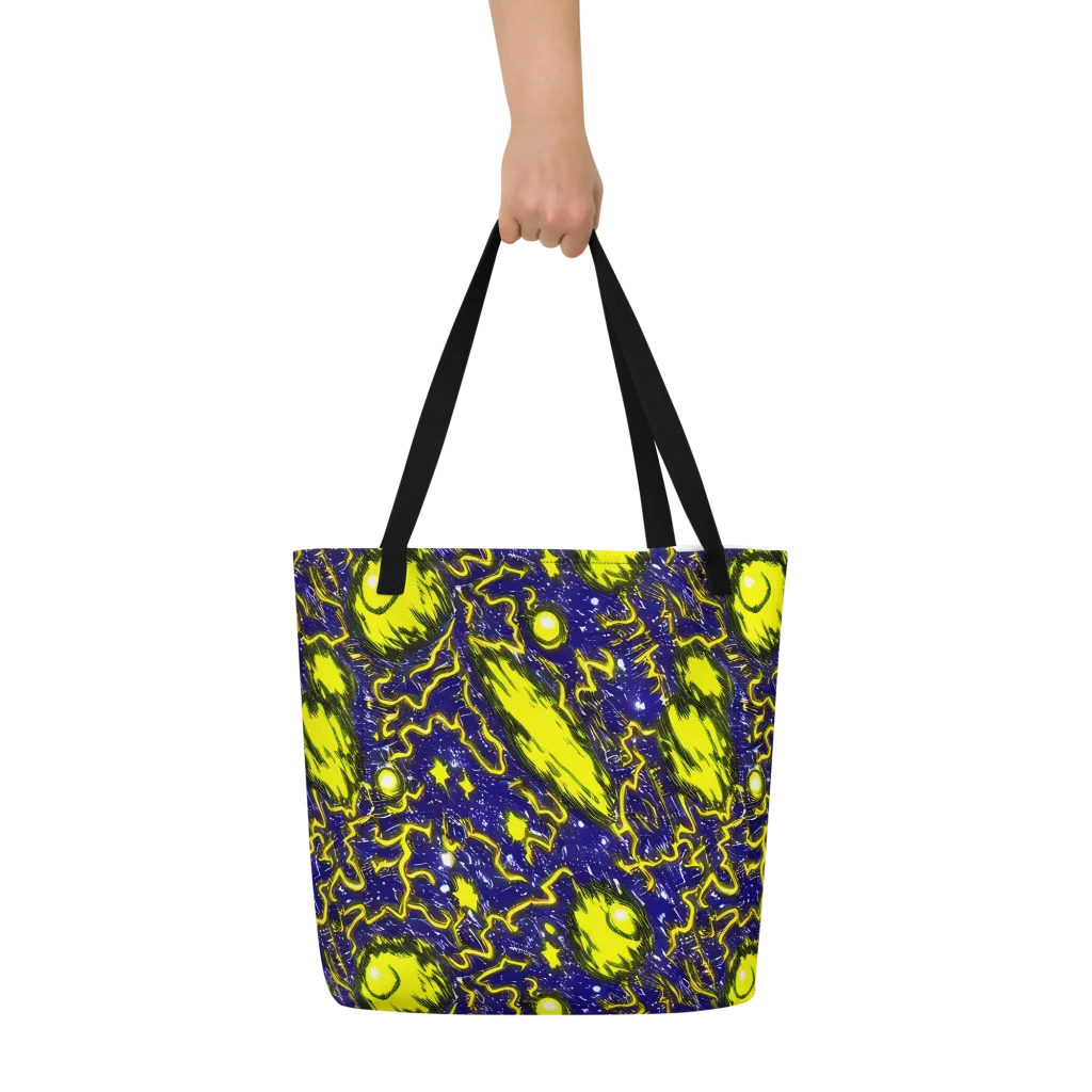 Neon Comet Riot on Large Tote Bag W/ Pocket — Front