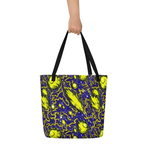 Neon Comet Riot on a Large Tote Bag W/ Pocket