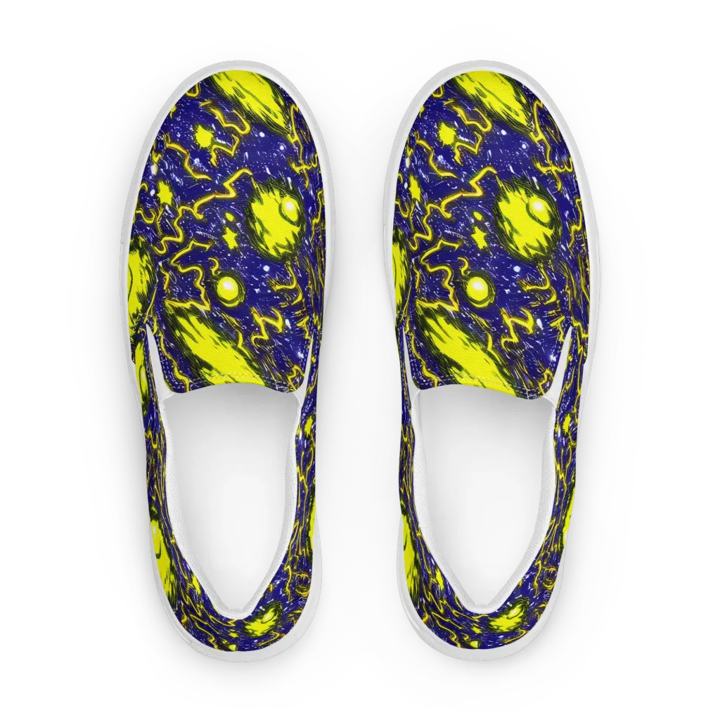Neon Comet Riot on Women's Slip-On Canvas Shoes — Front