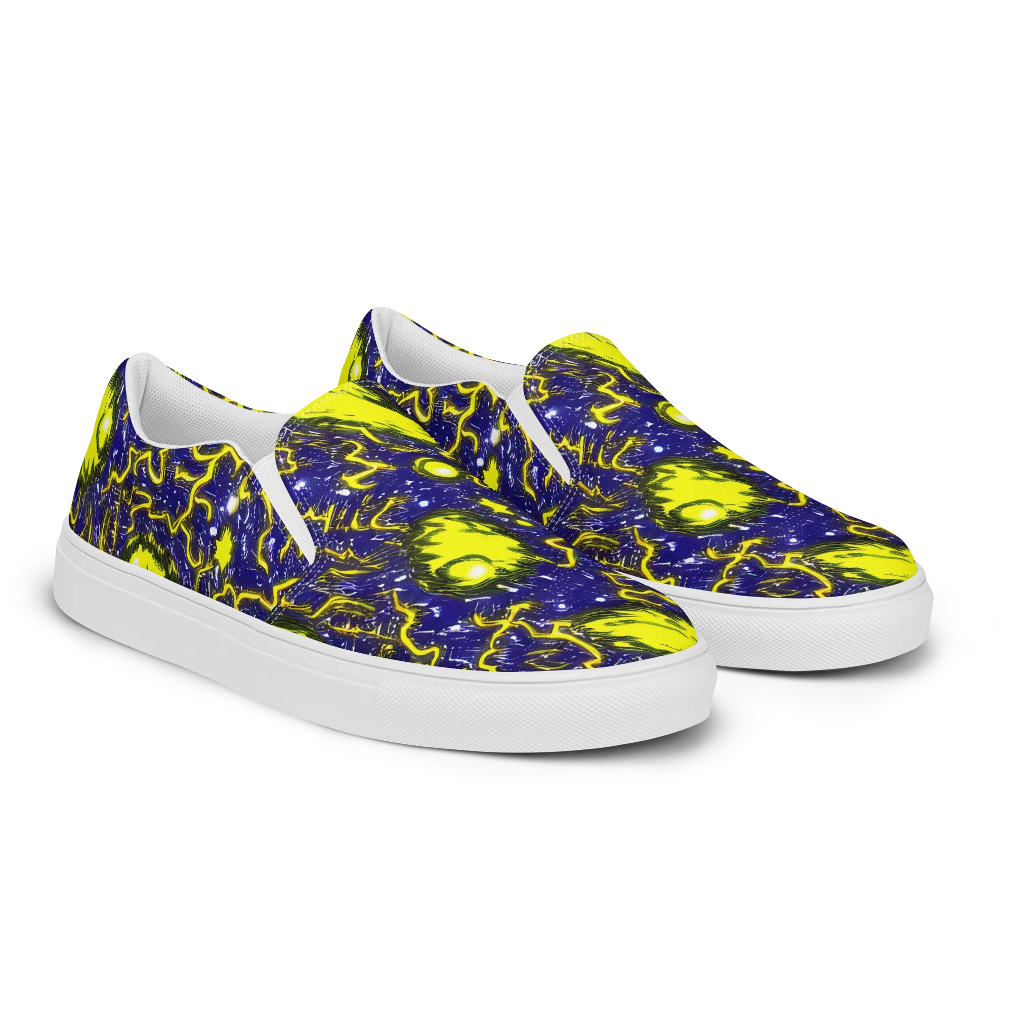 Neon Comet Riot on Women's Slip-On Canvas Shoes — Right Front