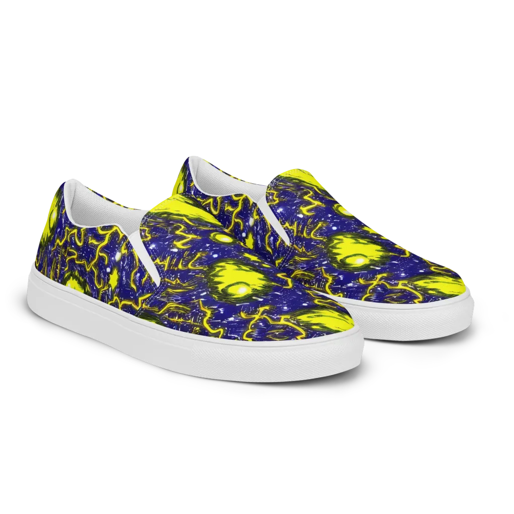 Neon Comet Riot on Women's Slip-On Canvas Shoes — Right Front