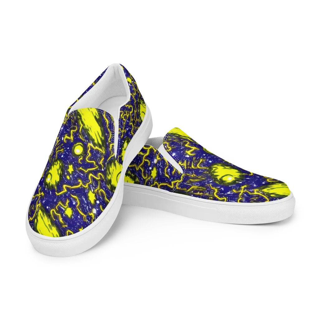 Neon Comet Riot on Women's Slip-On Canvas Shoes — Left Front