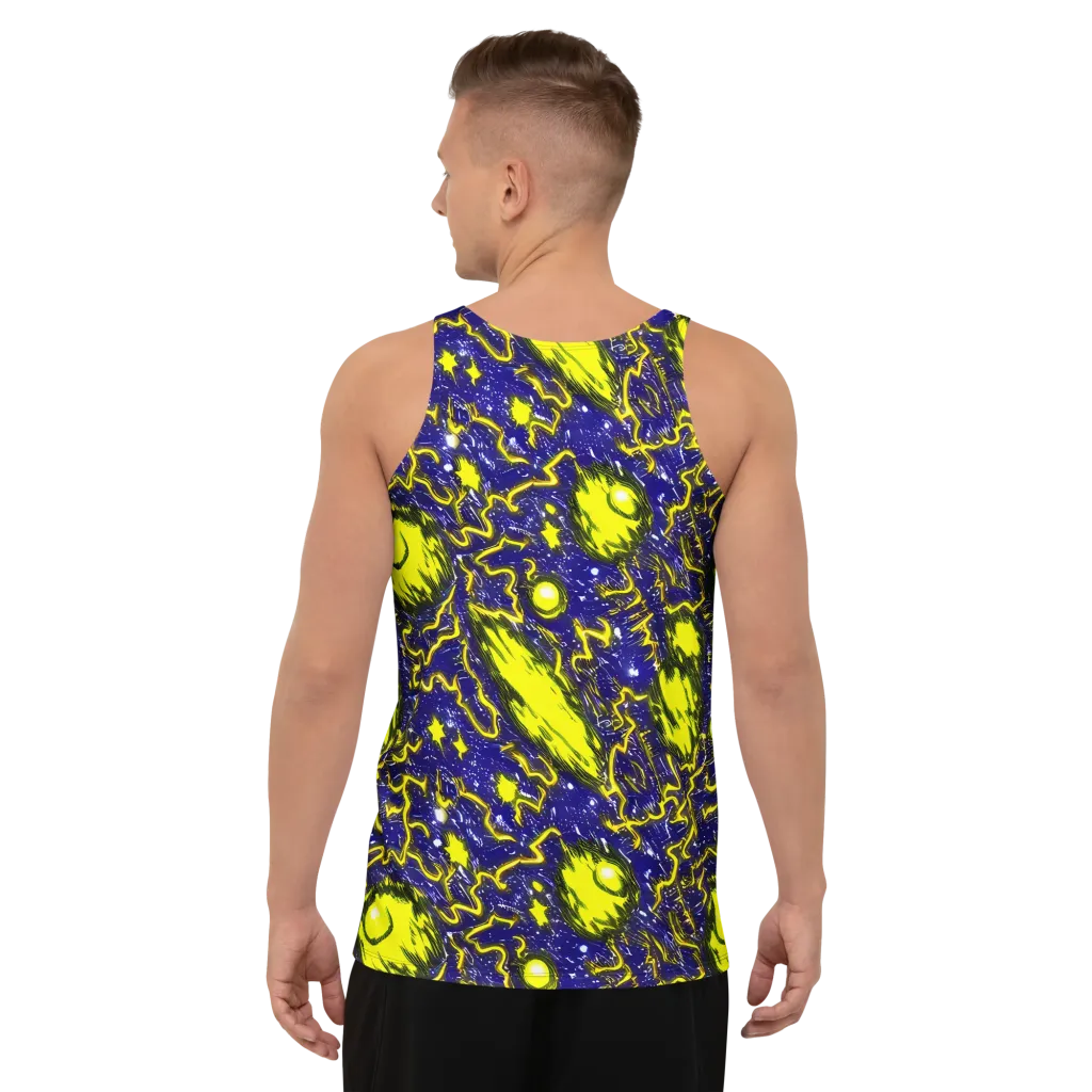 Neon Comet Riot on Men's Tank Top — Back