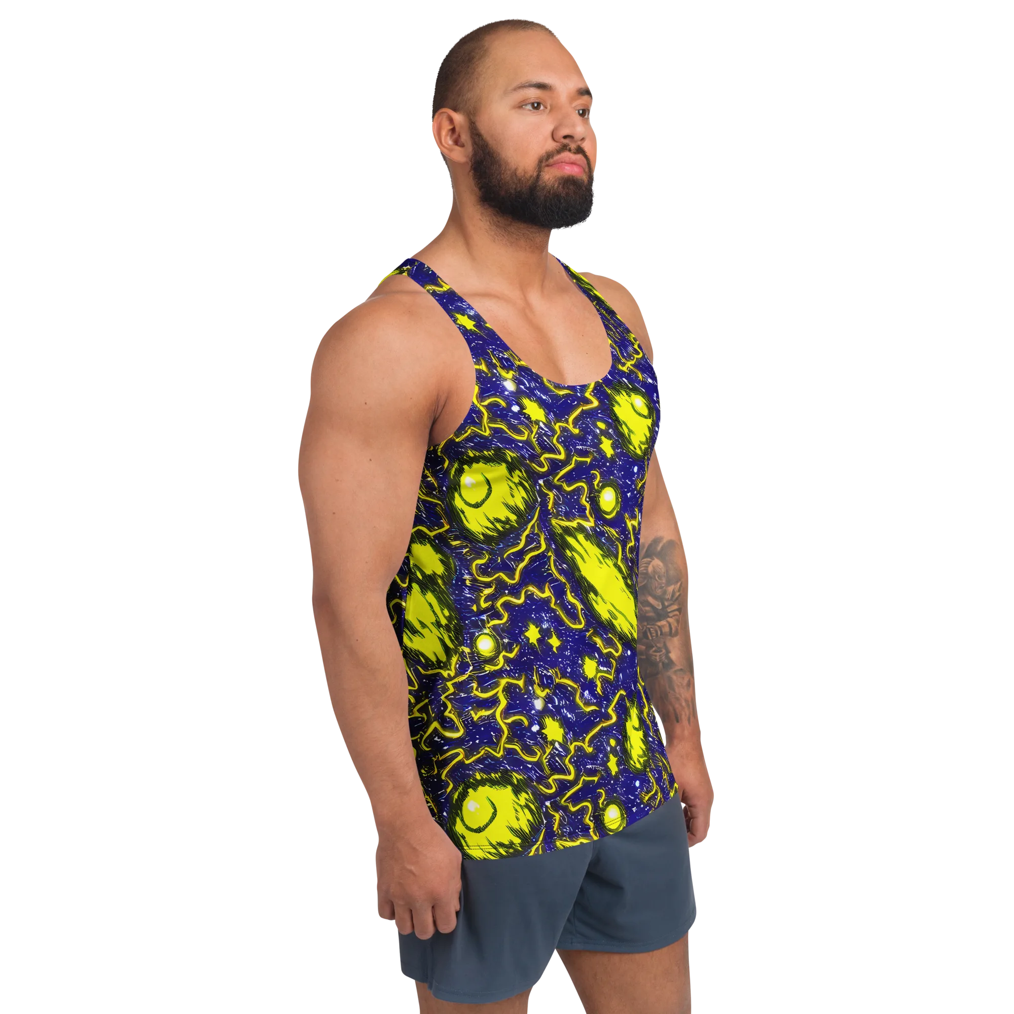 Neon Comet Riot on Men's Tank Top — Right Front