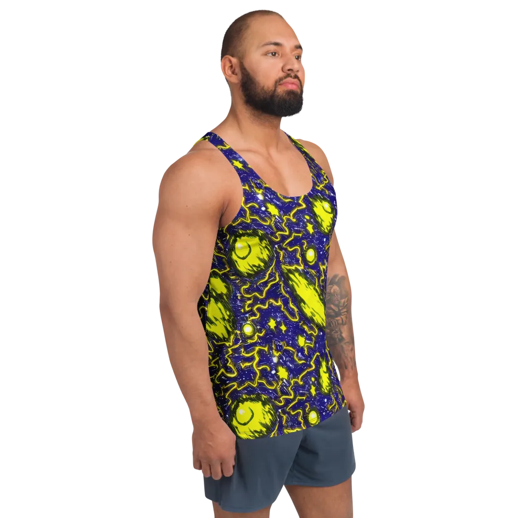 Neon Comet Riot on Men's Tank Top — Right Front