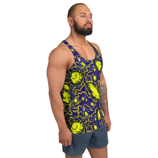 Neon Comet Riot on a Men's Tank Top