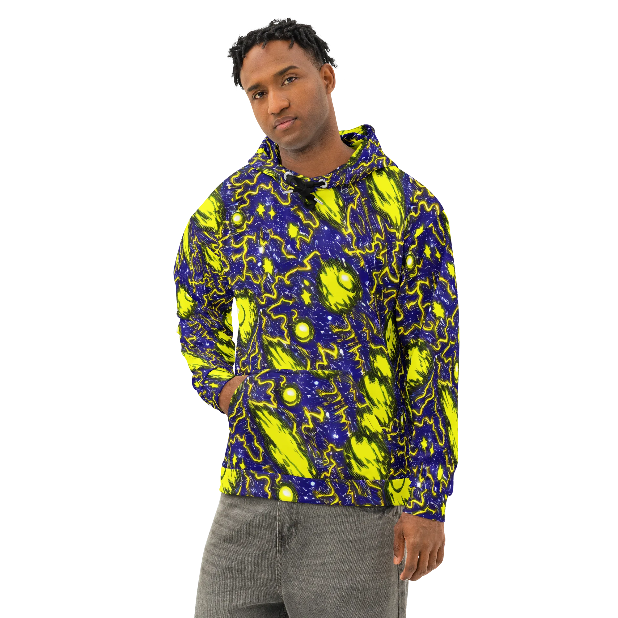Neon Comet Riot on Cotton Hoodie — Left Front