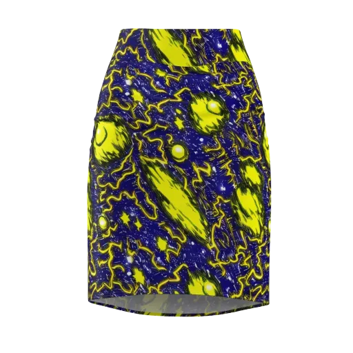 Neon Comet Riot on a Pencil Skirt
