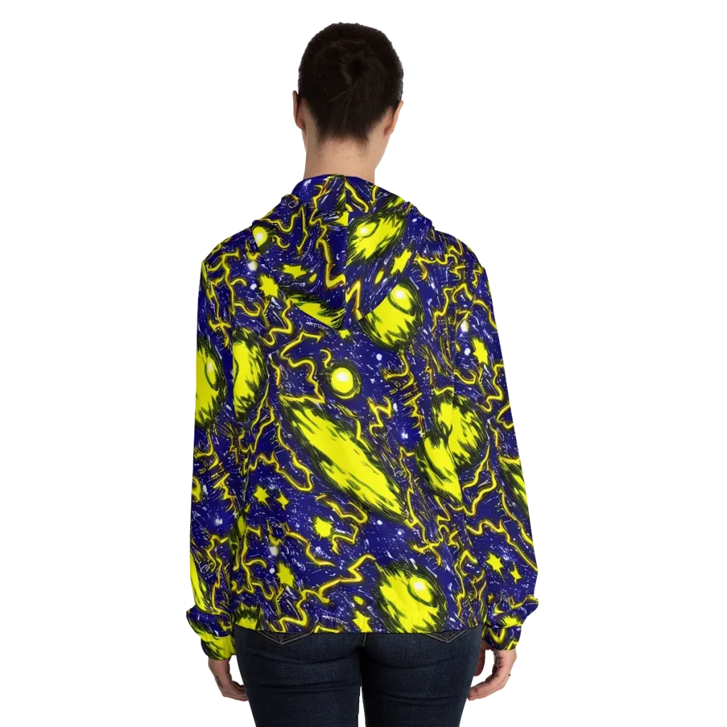 Neon Comet Riot on Women's Full-Zip Hoodie — Back On Person