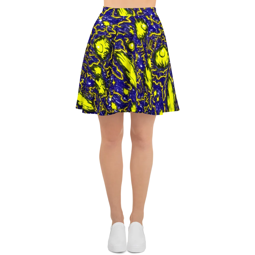 Neon Comet Riot on Skater Skirt — Front