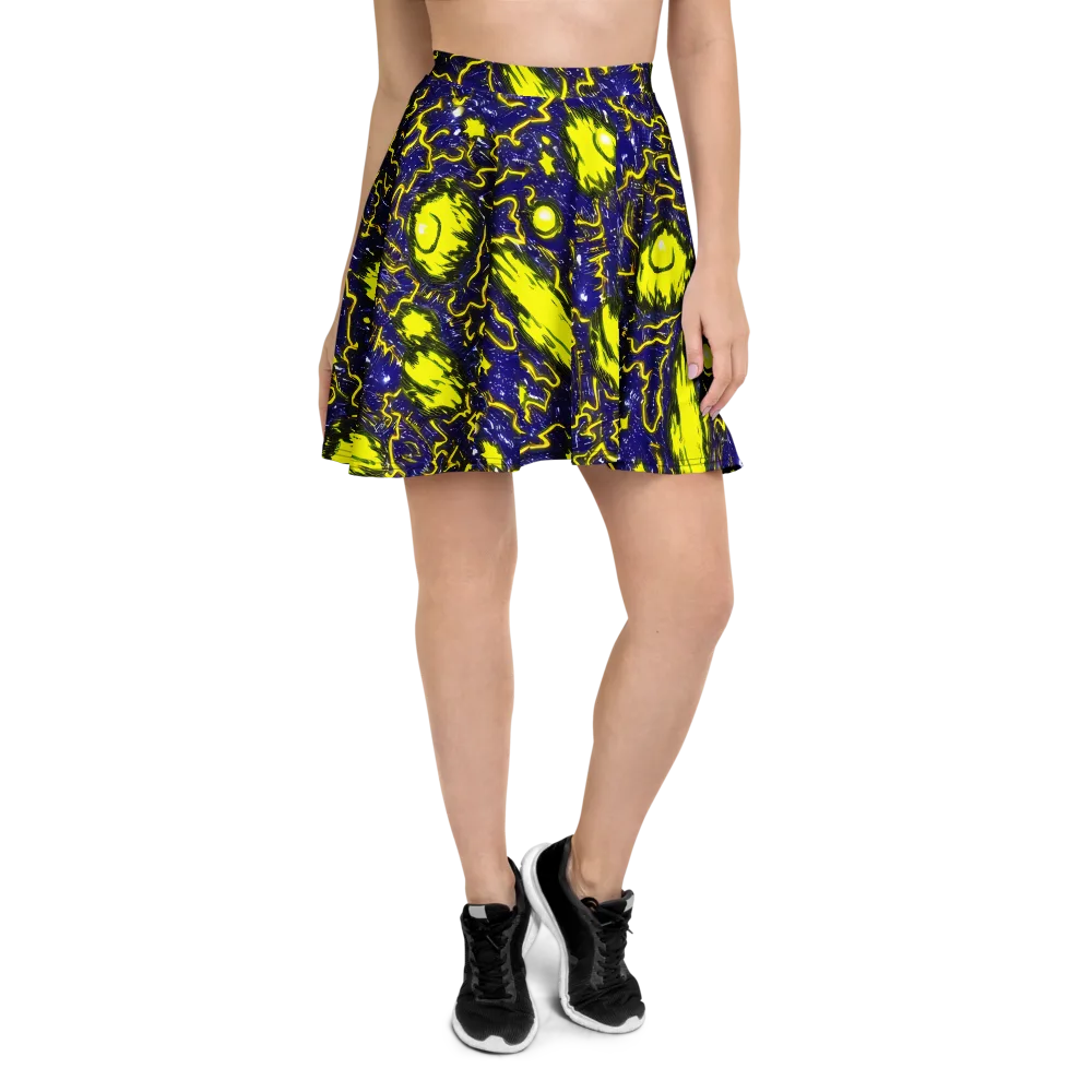 Neon Comet Riot on Skater Skirt — Front