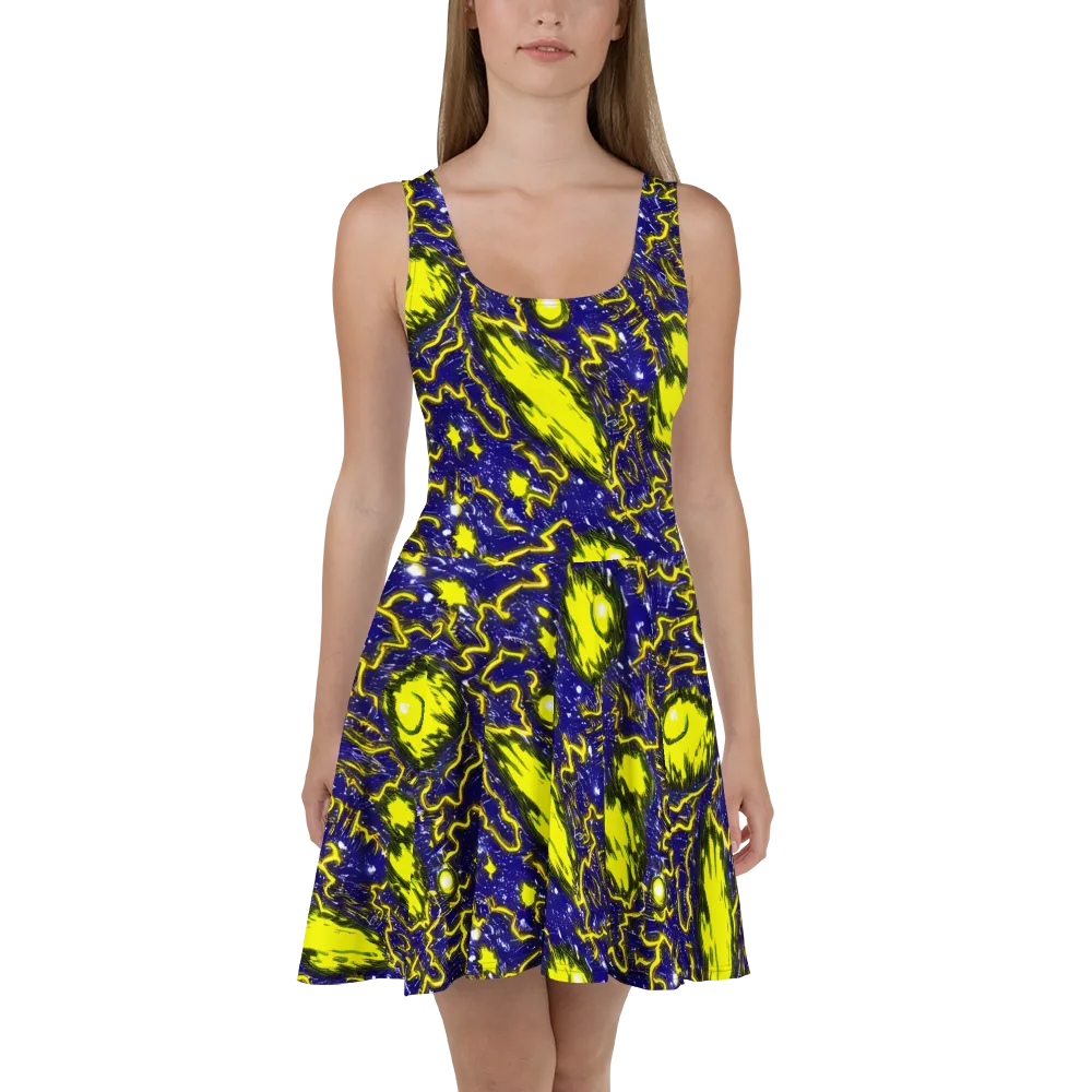 Neon Comet Riot on Skater Dress — Front
