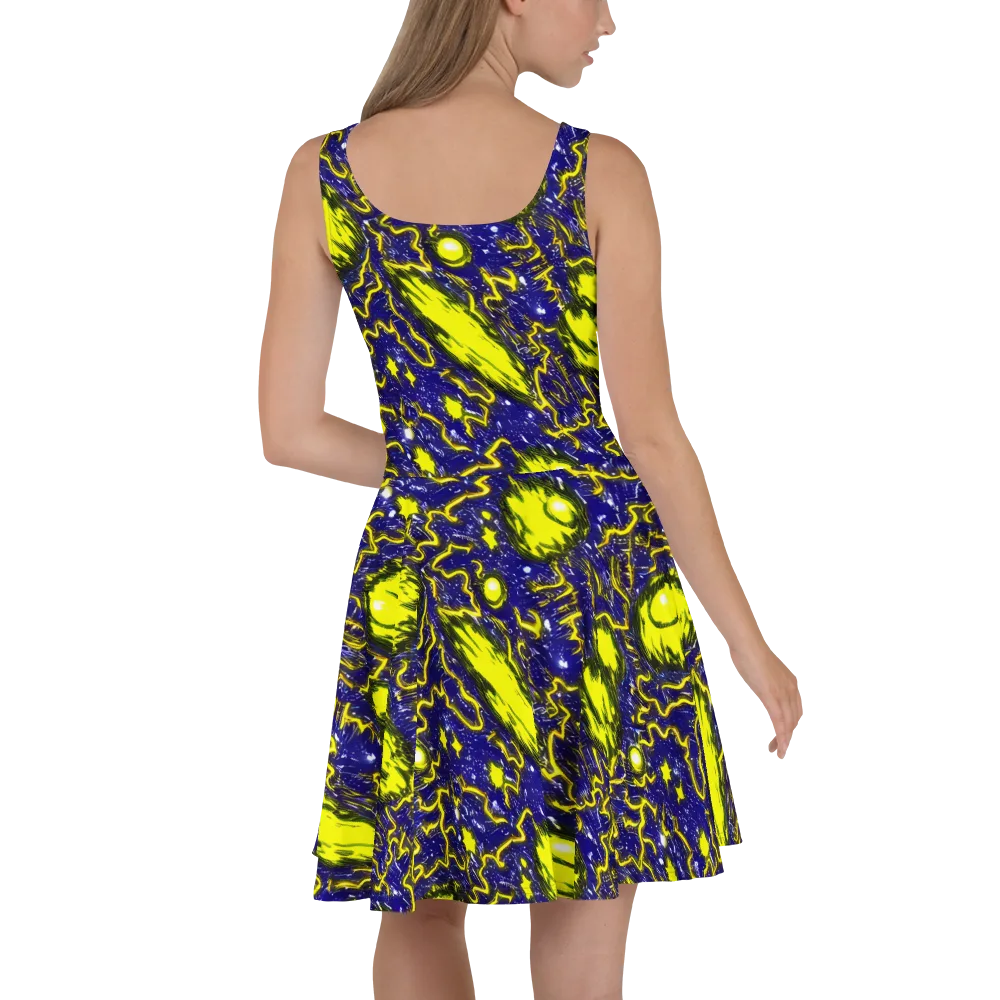 Neon Comet Riot on Skater Dress — Back