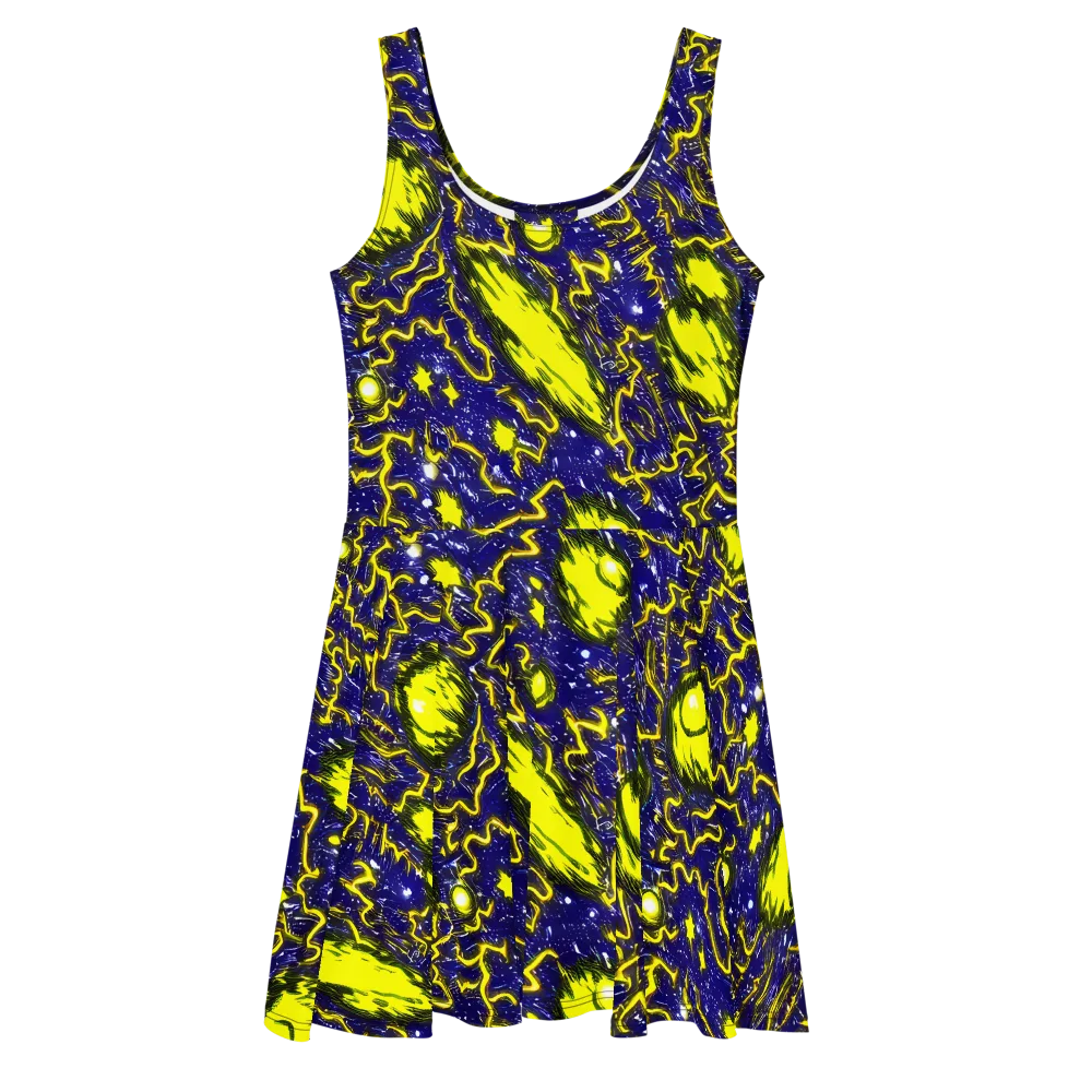 Neon Comet Riot on Skater Dress — Front