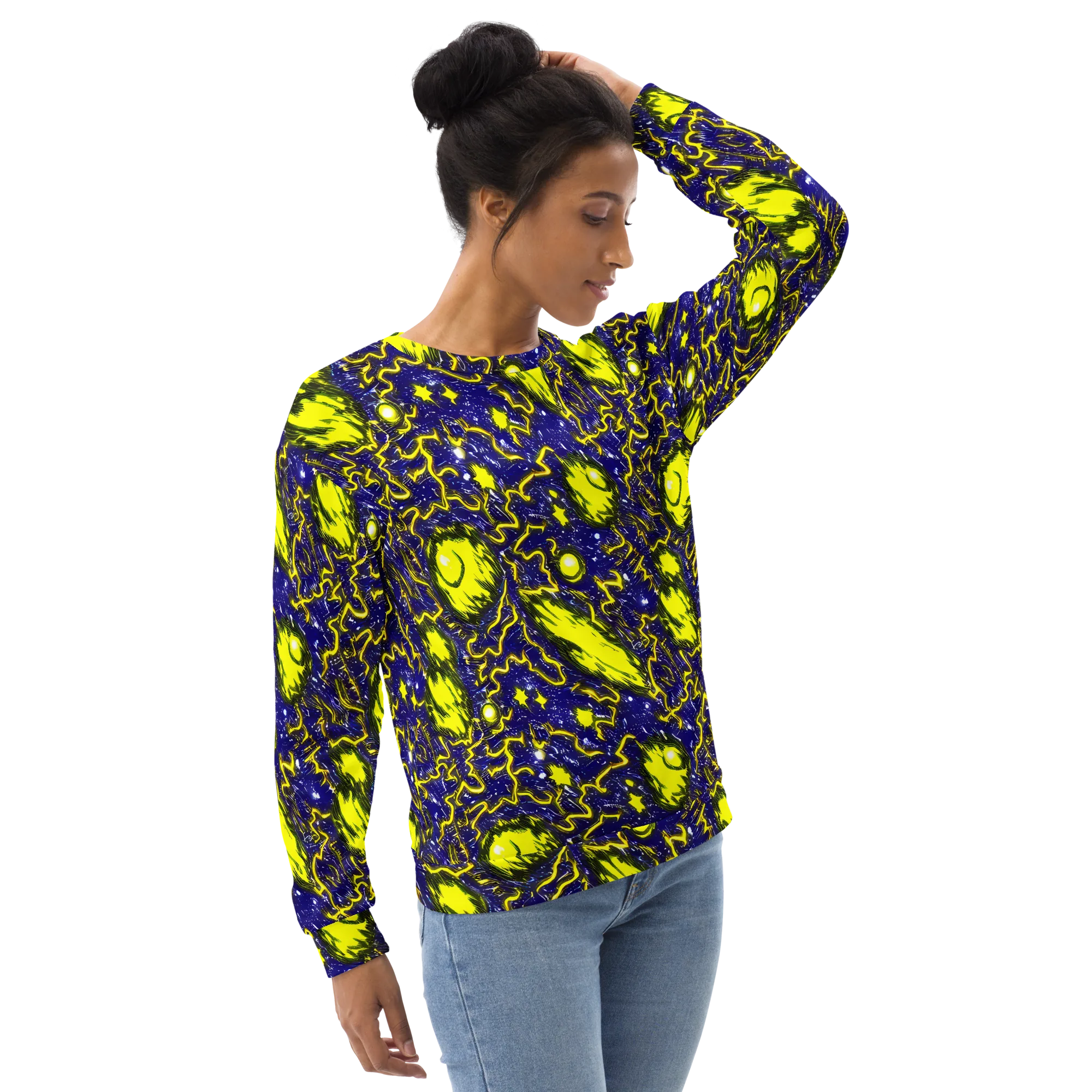 Neon Comet Riot on Sweatshirt — Right Front
